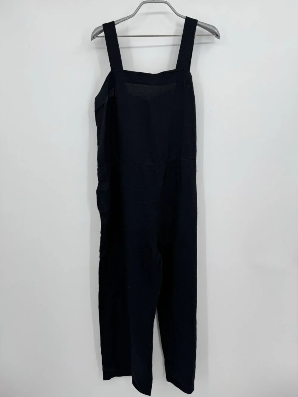Quince 100% European Linen Belted Square Neck Jumpsuit in Black size M Medium